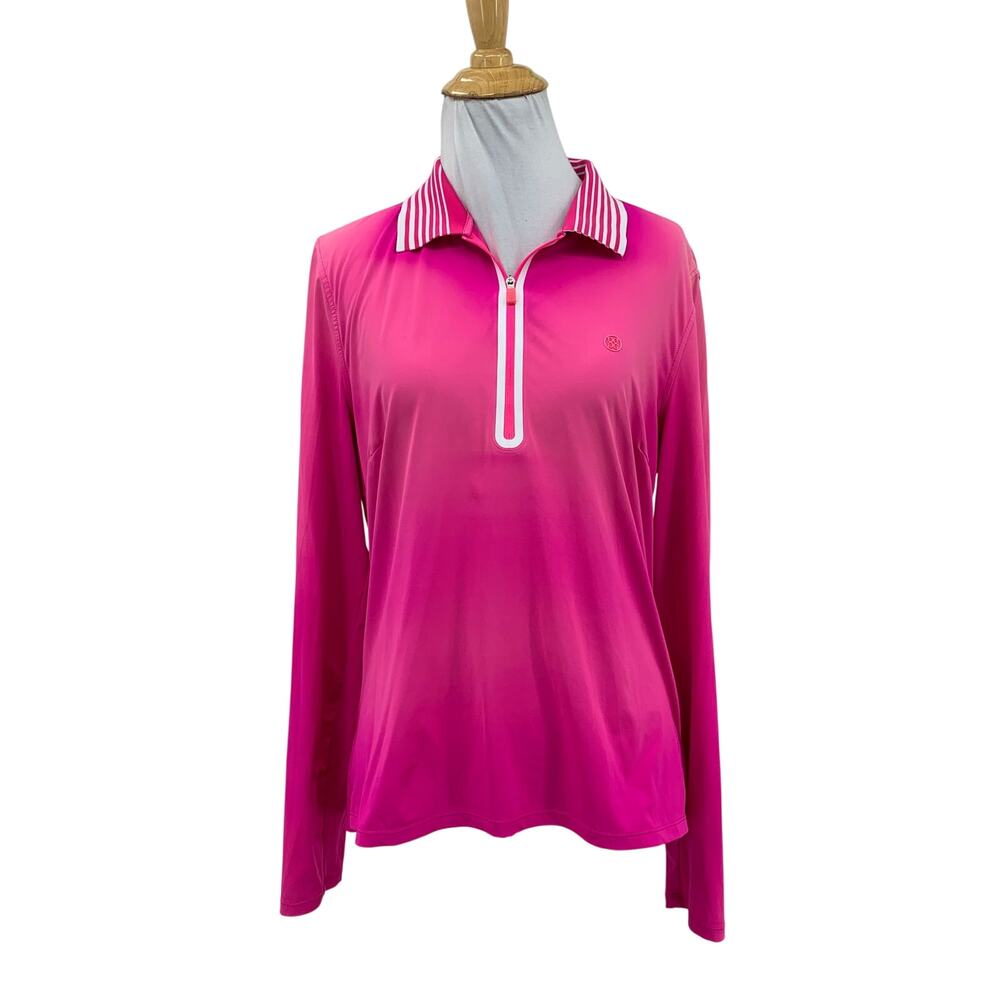 G/Fore Shirt Womens M Medium Fuchsia Silky Tech 1/4 Zip Long Sleeve Golf Striped